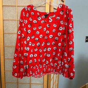 Ann Taylor Red Floral Blouse